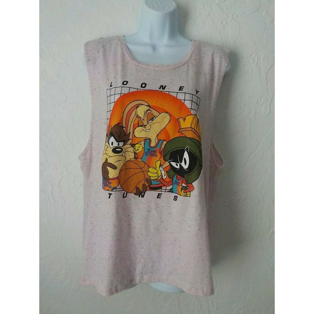 Space Jam Pink Tank Top Teens Sz XXL (19) Fits Women M Sleeveless Cartoons